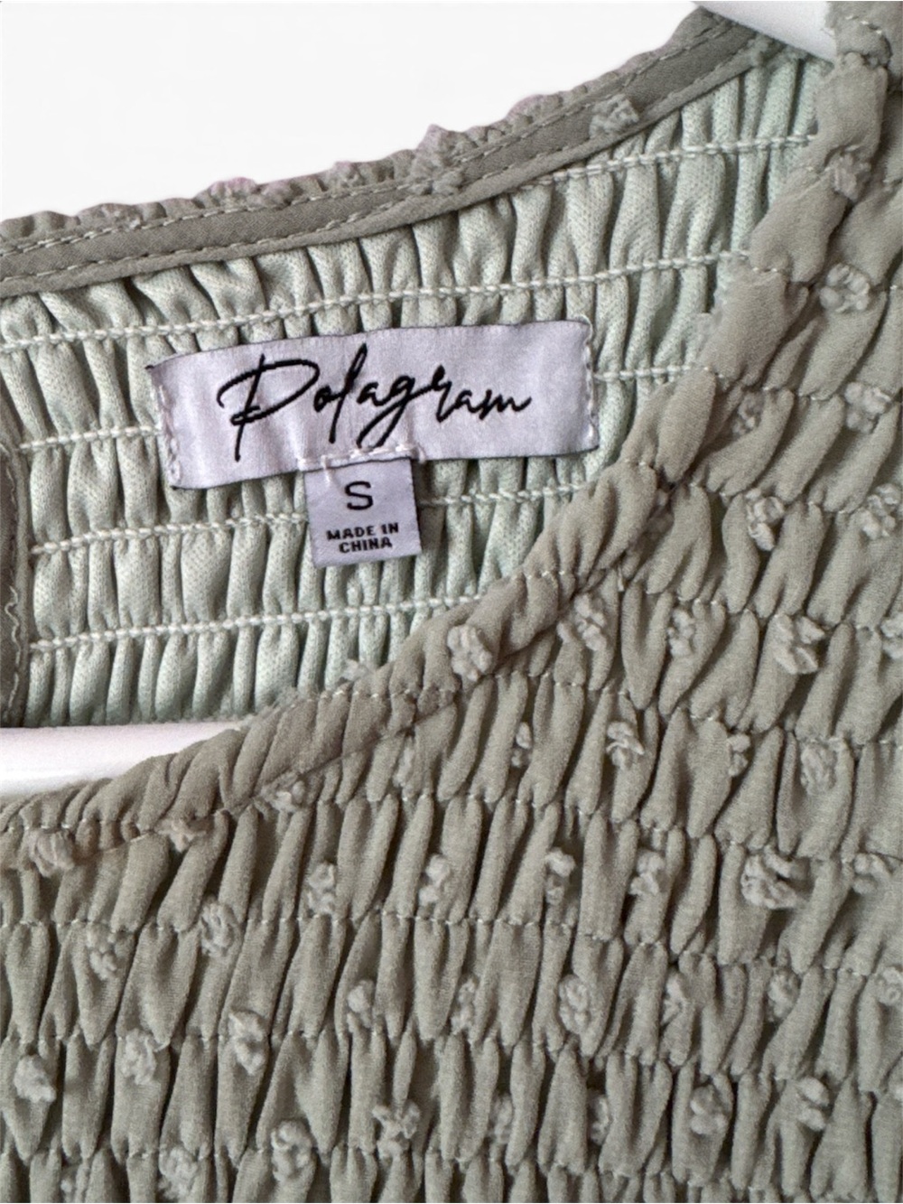 Polagram Sage Green Smocked Dot Tiered Dress - Picture 4 of 6